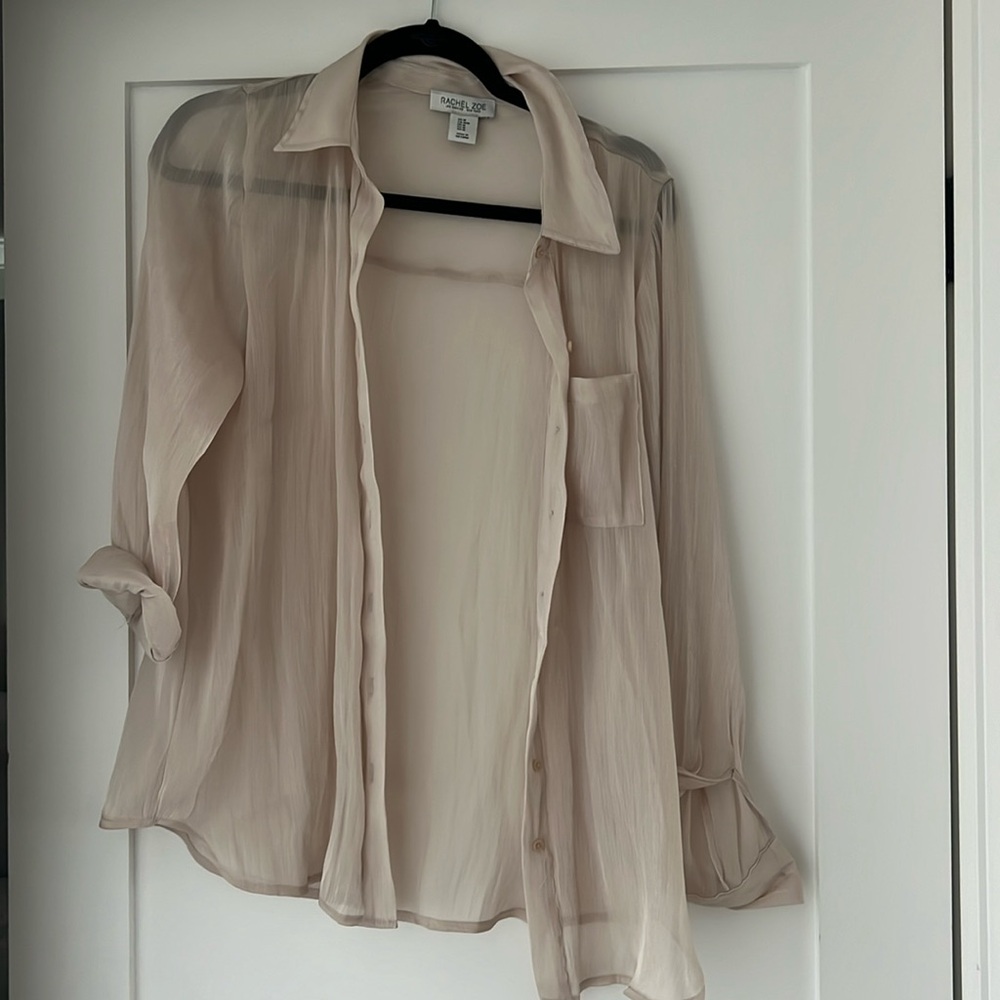 Rachel Zoe Cream Translucent Blouse Size M